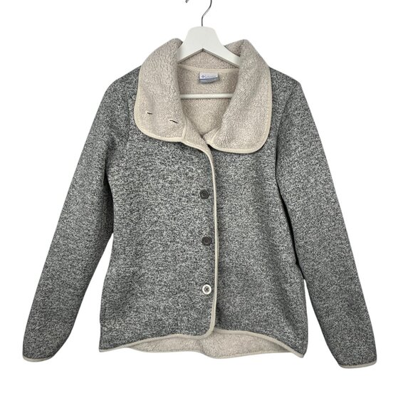 Columbia Sweater Jacket Womens Small Grey Cream Darling Days Fleece Button Up - Picture 6 of 15